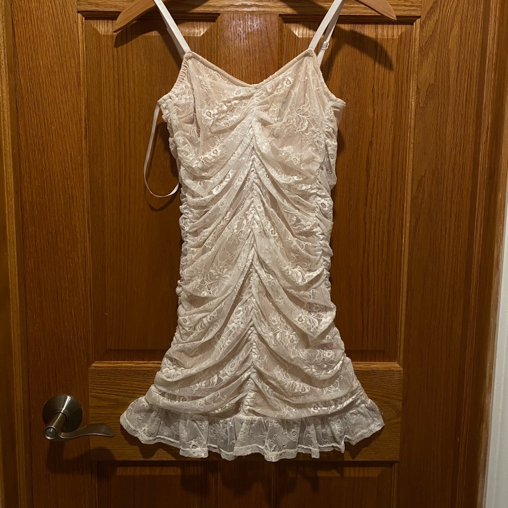 Lace Peach/White Hoco Dress